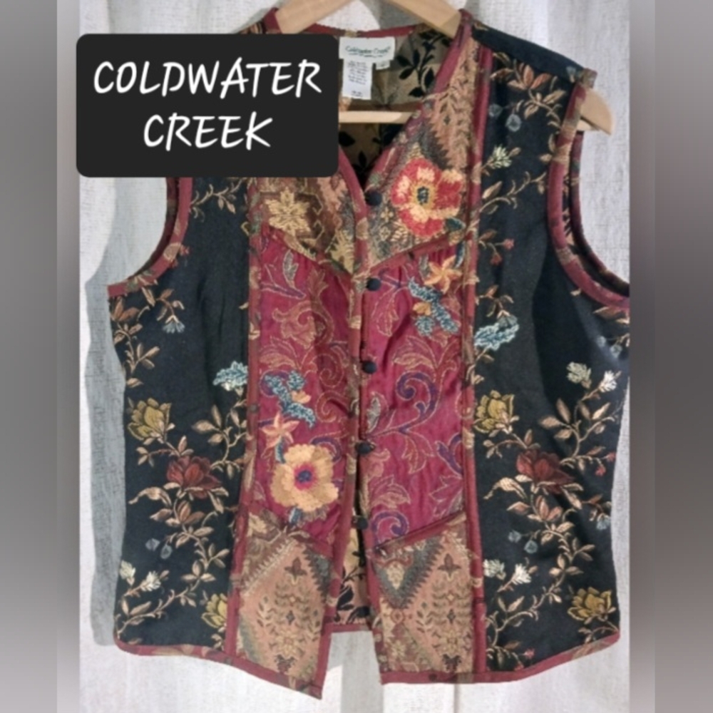 Coldwater Creek floral tapestry vest womens size medium western bohemian